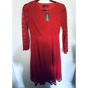 Kaimilan Red Lace Fit & Flare Dress NWT Size 10 3/4 Sleeve Cocktail Party